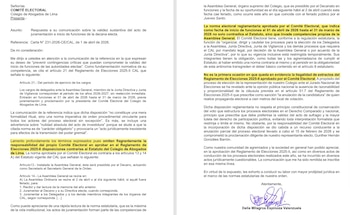 Respuesta de Delia Espinoza al Comité Electoral del CAL.