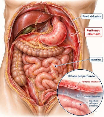 La peritonitis es una inflamación del peritoneo, la membrana que recubre el interior del abdomen y protege gran parte de los órganos alojados en esa cavidad.