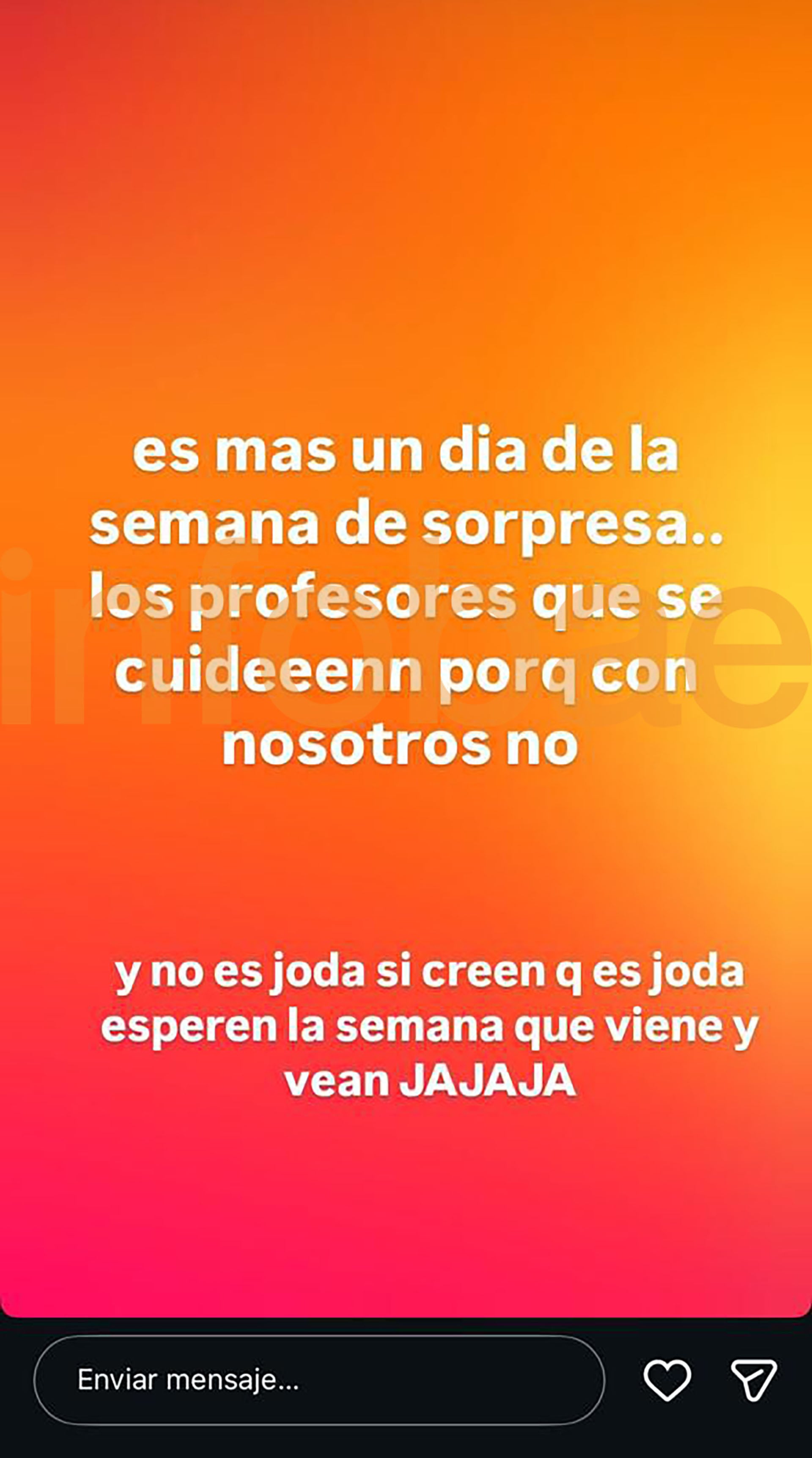 Captura de pantalla de la publicación en redes sociales con amenazas dirigida a profesores de escuelas en Santa Fe por un adolescente de 16 años.