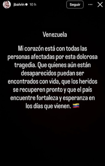 El artista J Balvin expresó solidaridad con víctimas y desaparecidos por los terremotos en Venezuela - crédito Jbalvin/Instagram