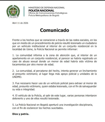 Policía se refirió al intento de linchamiento en Usme que dejó un ciudadano herido - crédito Policía Metropolitana de Bogotá