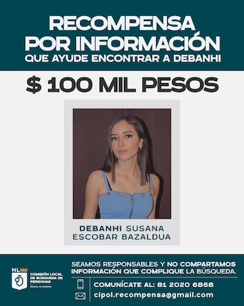 Recompensa por información de Debanhi