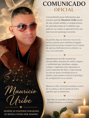 La muerte de Mauricio Uribe fue comunicada por su mánager a través de un mensaje difundido en redes sociales - crédito mauriciouribe_yvuelvemao/IG