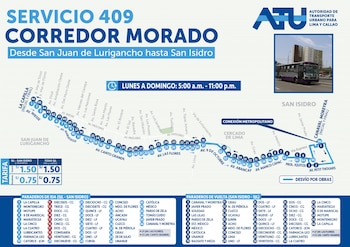 Servicio 404, 405, 409 y 412, trazados, avenidas principales y destinos