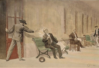 Ilustración del asesinato de Cánovas en un libro de Francisco Pi y Margall.