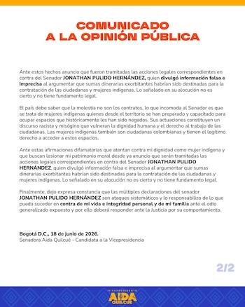 Aida Quilcué - crédito @aida_quilcue/X