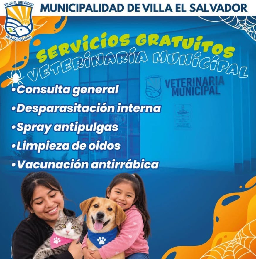 Los servicios sin costo incluirán consulta general, desparasitación interna, aplicación de espray antipulgas, limpieza de oídos y vacunación antirrábica - Créditos: Municipalidad de Villa El Salvador.