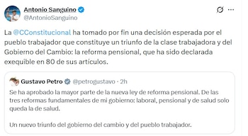 Antonio Sanguino, exministro del Trabajo, destacó que la decisión del a Corte "constituye un triunfo de la clase trabajadora" - crédito @AntonioSanguino/X