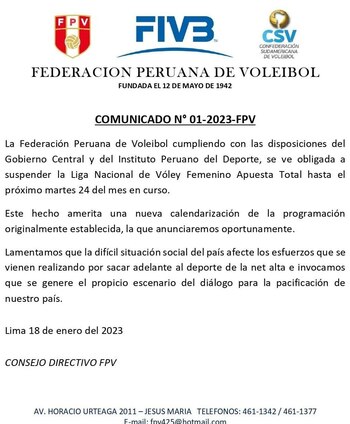 Comunicado de la Federación donde