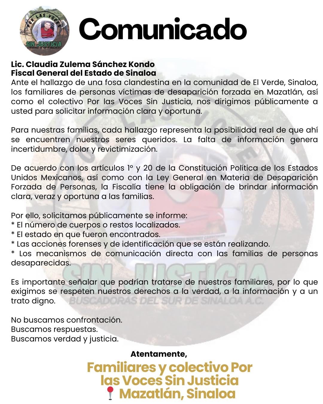 Foto: Por las Voces sin Justicia A.C.