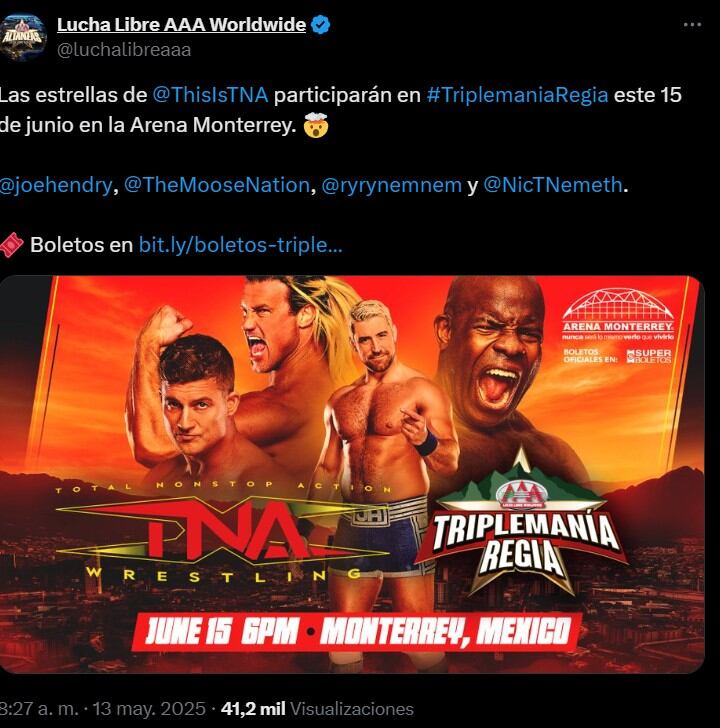 La alianza entre Triple A y WWE sigue rindiendo frutos. Joe Hendry, Moose, Ryan y Nic Nemeth estarán en el magno evento en Monterrey. (Especial)