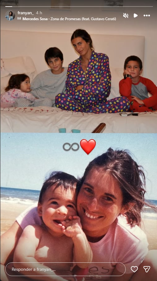 Fran recordó a su mamá con una foto junto a sus dos hermanos y luego una solo con su madre (Instagram)