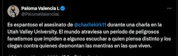 Paloma Valencia denunció "peligrosos fanatismos" tras asesinato de Charlie Kirk- crédito @PalomaValenciaL/X