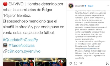 La publicación de Benítez pidiendo