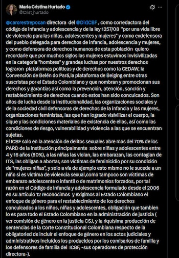 María Cristina Hurtado - crédito @Crist_hurtado/X