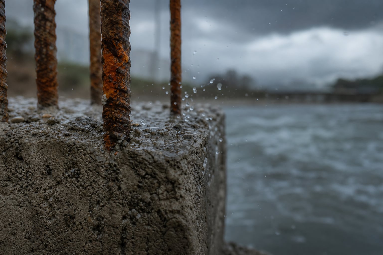 Una estructura incompleta de concreto y varillas oxidadas permanece junto a un cauce de agua durante la paralización de una obra pública. (Imagen Ilustrativa Infobae)