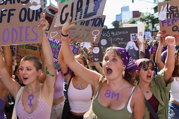 Women participate in a demonstration