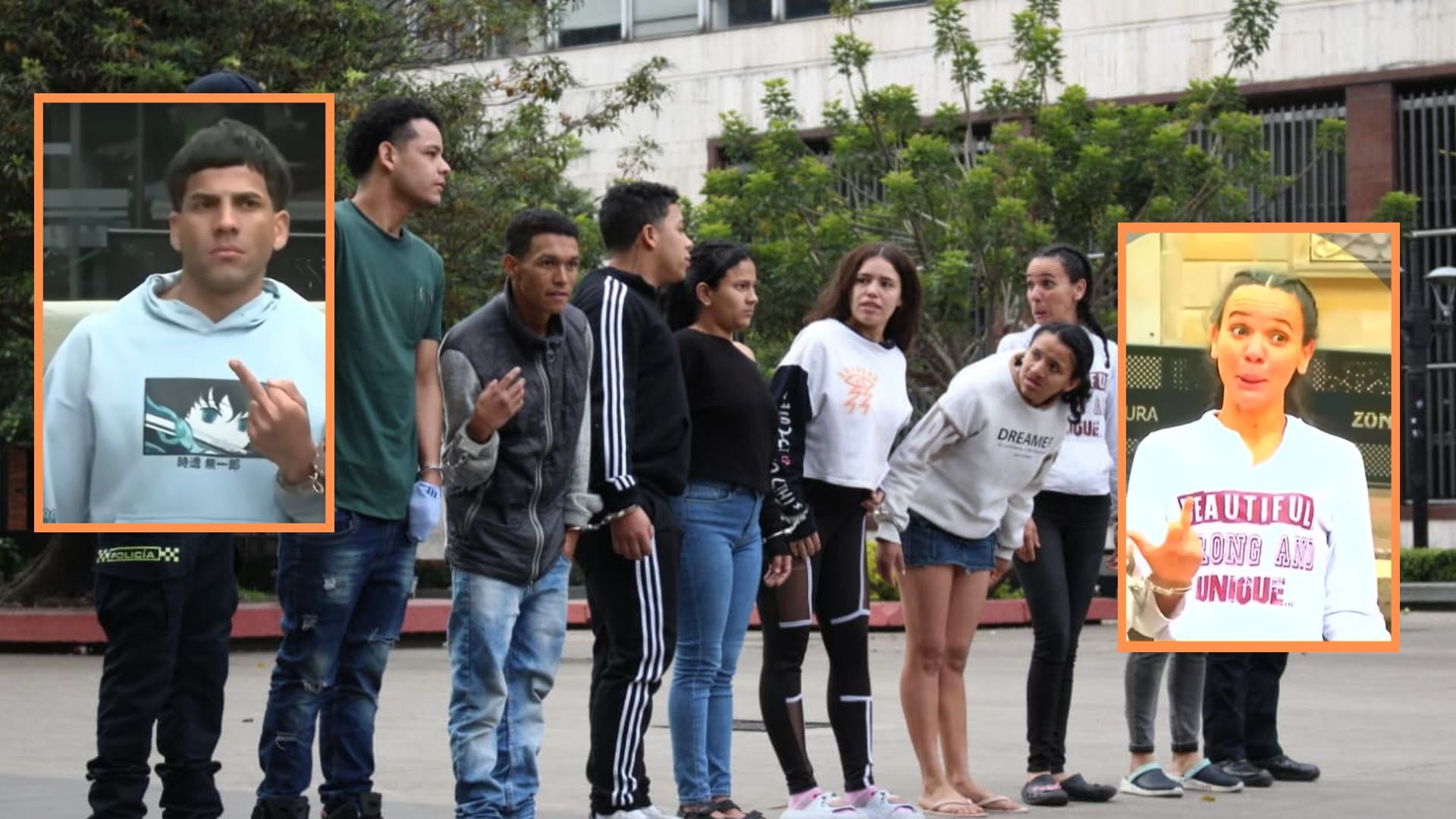 Durante la rueda de prensa, varios arrestados realizaron gestos obscenos y burlas frente a los medios de comunicación - crédito Secretaría de Seguridad, Convivencia y Justicia