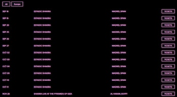 La página oficial de Shakira borró las fechas de Catar y Emiratos Árabes Unidos correspondientes a 'Las Mujeres Ya No Lloran World Tour' - crédito captura de pantalla shakira.com