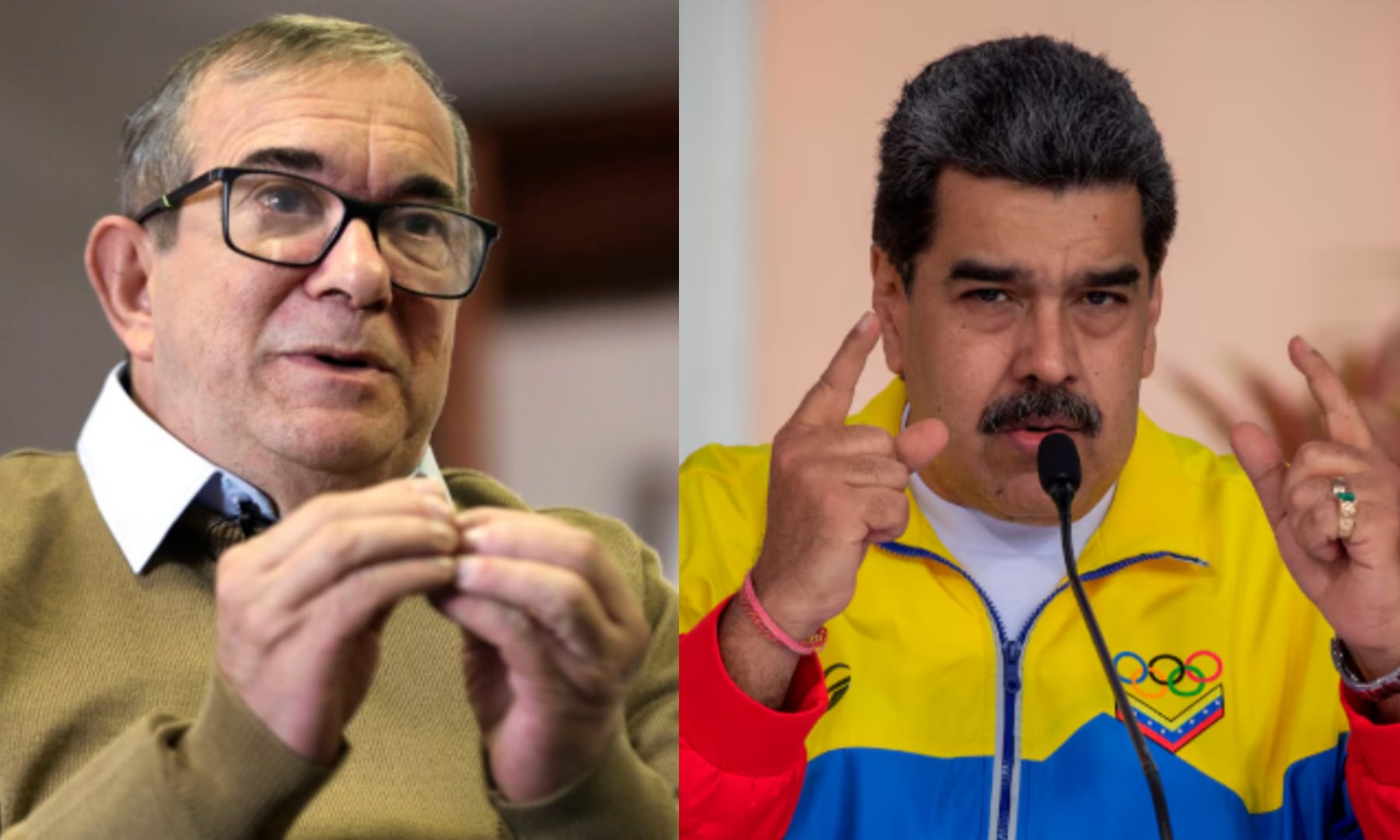 La reunión entre Rodrigo Londoño, Nicolás Maduro y otras personas habría tenido lugar en 2013 y 2017, se detectó envío de drogas y armamento - crédito Carlos Ortega/EFE y Rayner Peña/EFE