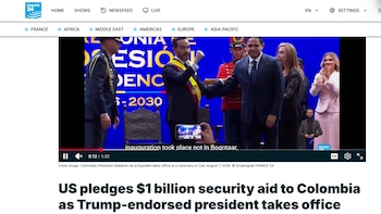 France 24 puso el foco en el respaldo diplomático y financiero de Estados Unidos, interpretando la alianza como un pilar fundamental de la estrategia de seguridad del nuevo gobierno colombiano - crédito France 24 captura de pantalla