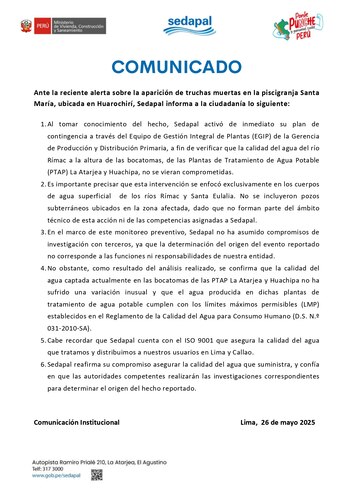 Comunicado Oficial de Sedapal.