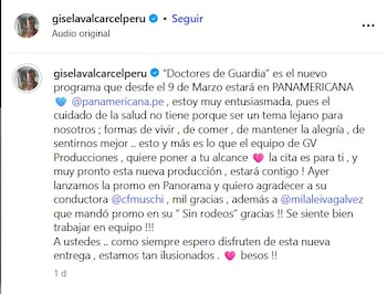Gisela Valcárcel anunció en Instagram