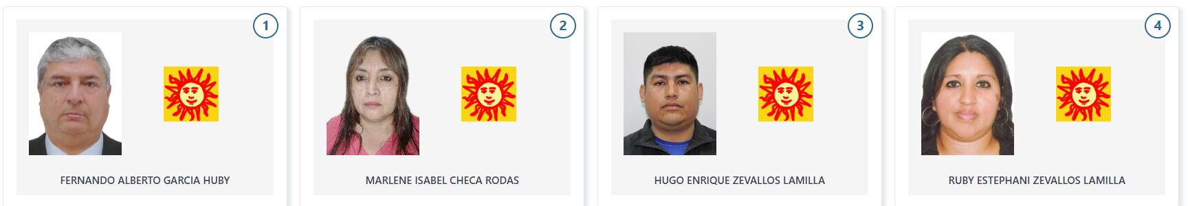 Los cuatro candidatos del partido Buen Gobierno que compiten por una curul en la Cámara de Diputados de Perú. (Voto Informado - JNE)