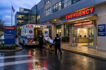 Equipo de emergencia entrando al hospital