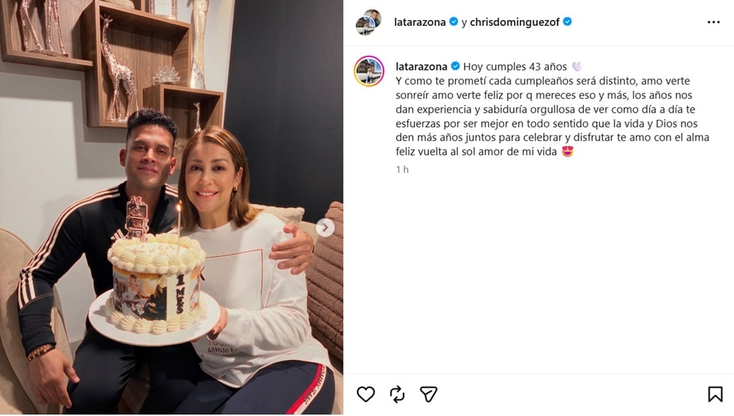 Karla Tarazona y su mensaje de cumpelaños para su esposo Christian Domínguez. IG