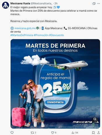 Promociones para el Día de las Madres. | (Crédito: X@MexicanaVuela_)