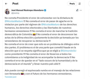 José Manuel Restrepo contestó al presidente Petro en la red social X - crédito @jrestrp