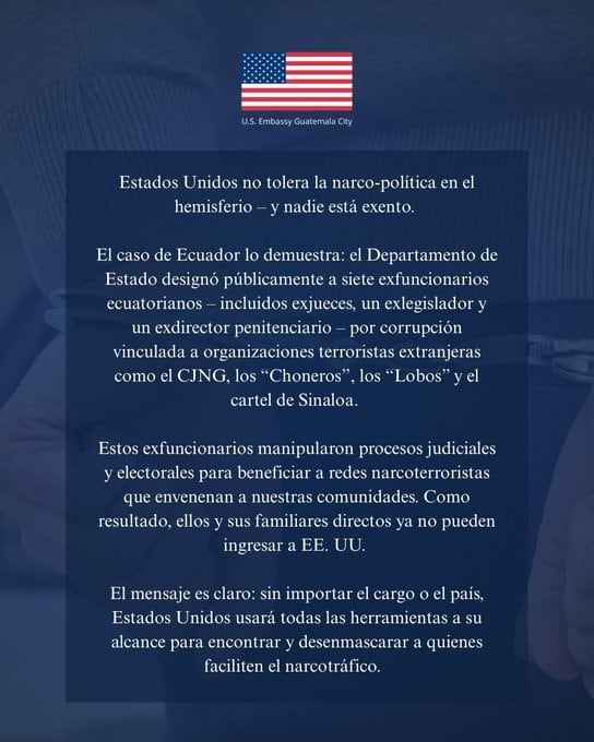 Estados Unidos anunció que usará todas las herramientas disponibles para identificar a funcionarios que faciliten actividades de narcotráfico. (X (Twitter))