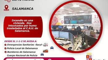 Dos intoxicados por humo, entre ellos un agente de la Policía, en el incendio de una vivienda en Salamanca