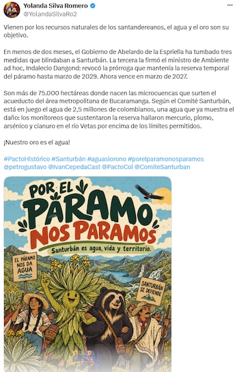 Yolanda Silva señaló que hay 75.000 hectáreas bajo discusión - crédito @YolandaSilvaRo2/X
