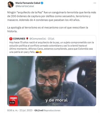 La senadora María Fernanda Cabal