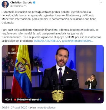 Christian Garcés pidió reorganizar el perfil de la deuda - crédito @ChriGarces/X