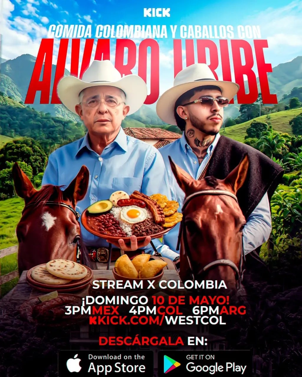 El creador de contenido y streamer Westcol entrevista en vivo a Álvaro Uribe el 10 de mayo para impulsar el debate político digital en Colombia - crédito Westcol