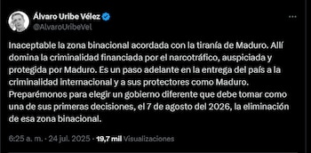 Álvaro Uribe cuestiona la zona