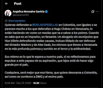 Angélica Monsalve lanzó duras críticas