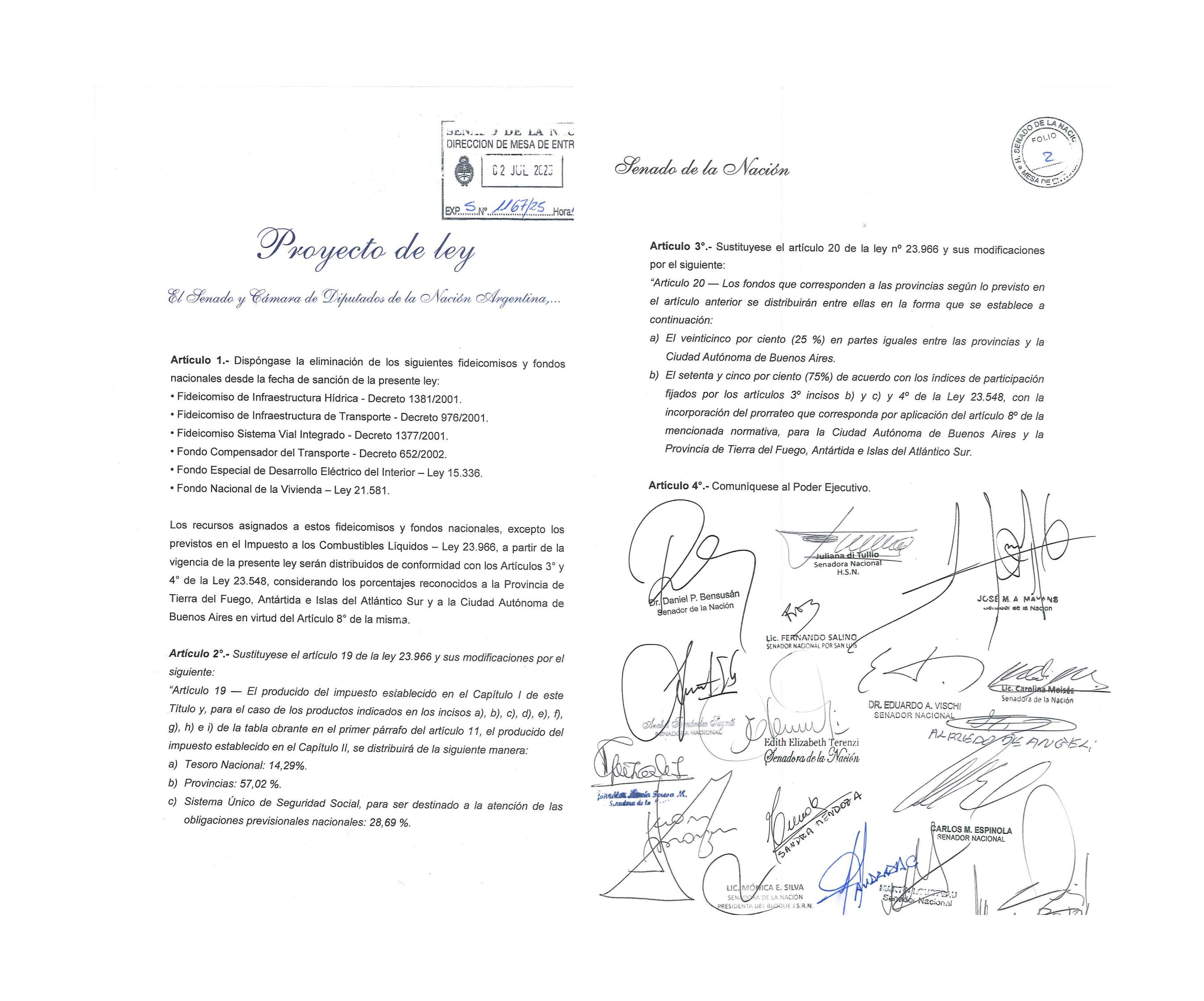 El segundo proyecto sobre eliminación de fondos fiduciarios e impuesto a los combustibles