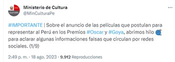 Ministerio de Cultura se pronuncia