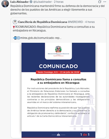 Luis Abinader respaldó la postura de su cancillería y aseguró que República Dominicana mantendrá su defensa de la democracia y de las elecciones libres. (Cortesía: Luis Abinader)