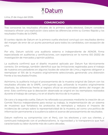 Comunicado de Datum