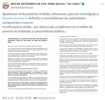 Red de Veedurías entrega documento para investigación oficial - crédito @redveeduriascol/X