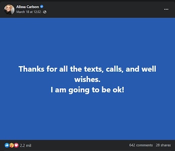 Alissa Carlson agradeció vía redes