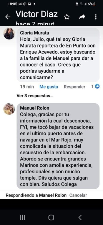 Mensaje de Manuel Rolon. (Facebook: