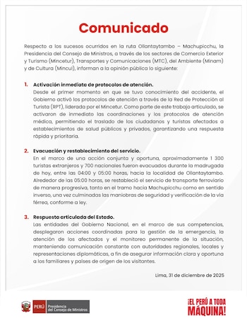 Mincetur informa reactivación del servicio