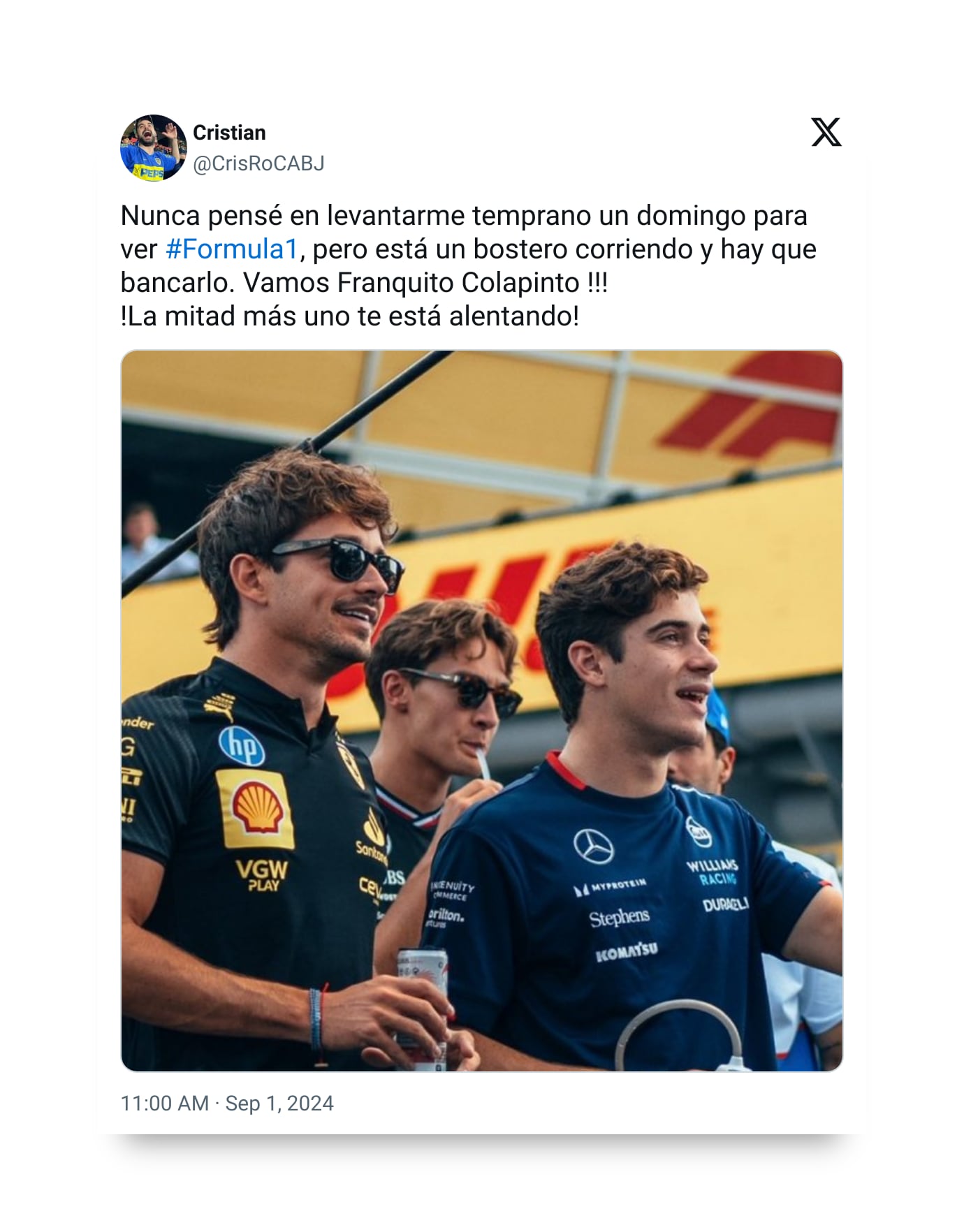 memes de la primera carrera de Franco Colapinto en la F1