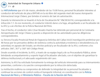 Comunicado de la ATU por